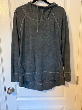 Athleta Heathered Charcoal Green Hoodie Sweatshirt